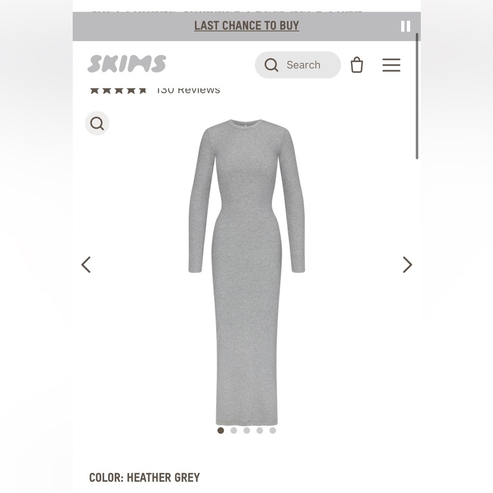 Skims Soft Lounge Shimmer Crew Neck Long Dress Heather Grey